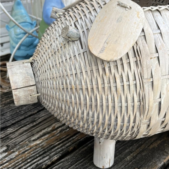Gray Pig Wicker Basket Planter Large Hand Woven MCM Mid Century Vintage 50s 60s - Picture 2 of 9